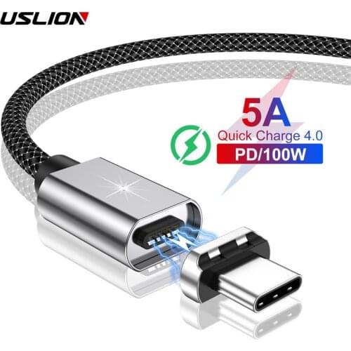 100W USLION Magnetic Cable USB 540 Rotation Charging Type C 2020 New 5A Fast Charging For айфон Samsung Xiaomi магнитная зарядка