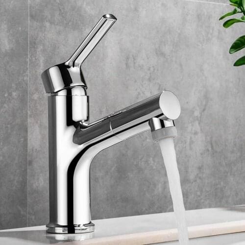 Bathroom Basin Sink Faucet Copper Single Hole Pull Out Sprayer 2 Mode Vessel Vanity Tap Deck Mounted Hot Cold Mixer Tap Crane