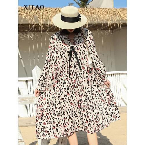 XITAO Vintage Print Pattern Dresses Women Clothes 2021 Spring New Fashion Pullover Bandage Bow Long Sleeve Dress ZY4303