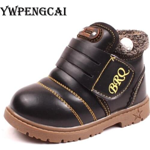 YWPENGCAI #21-30 Children Winter Shoes Kids Warm Thick Fur Boots Non-slip Toddler PU Leather Snow Boots Ankle Style Boys Boots