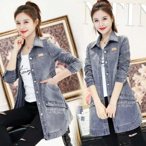 Denim Jacket Womens Mid-length Real Pockets Breathable Comfortable Korean Letter Star Pattern Denim Windbreaker Jacket k997