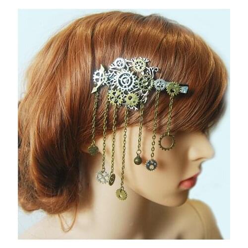 Handmade Lolita Lady Vintage Gear Tassels Hair Clip Gothic Steampunk Punk Headwear Vintage