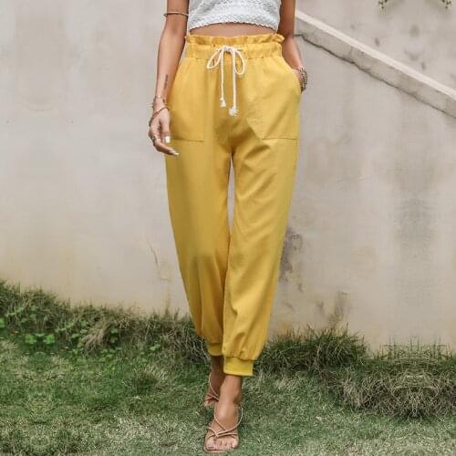Summer Folds Fashion Harem Pants For Women High Waist Drawstring Pockets Casual Female Loose Outdoor Sports Sweat Pants
