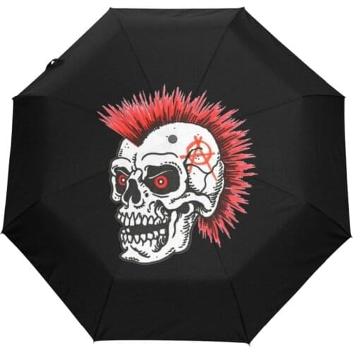 Cool Skull With Red Hair Printed Umbrella Three Folding Automatic Umbrella For Business Men Women Cars Male Rain Umbrellas
