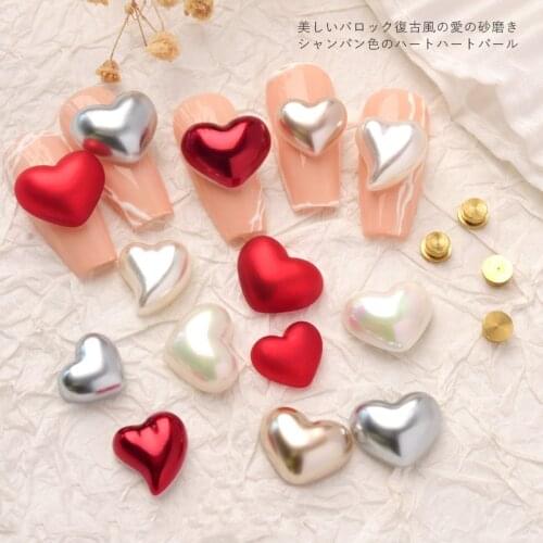 10Pcs 3D Heart Pearl Nail Art Decorations Rotate Design Nails Jewelry Ornament DIY Charm Manicure Accessories