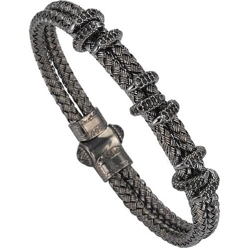 10PCS/Bag)Atolyestone Bracelet Artillery Bracelets & Bangles EAGLE CLAWS BANGLE Black Zircon Stainless Steel Bangle SW-0049