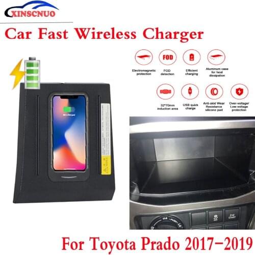 10W QI Car wireless Charger For Toyota Prado 2017-2019 Fast Charging Case Plate Central Console Storage Box