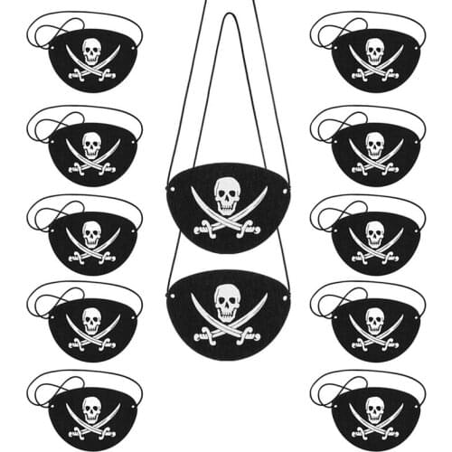 12Pcs Pirate Eye Patches Felt One Eye Skeleton Captain Eye Patches For Halloween Christmas Pirate Theme Party Decorations