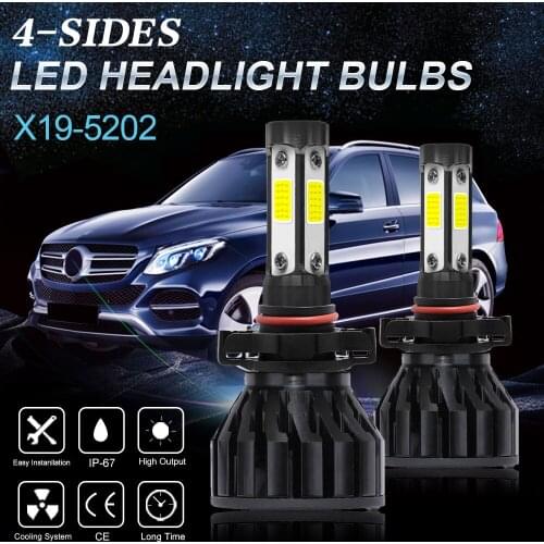 2Pcs 6000K H7 H11 LED Car Headlight Bulbs 8000 Lumens 4 Sides COB Chips Auto Headlamp 9005 9006 9012 5202 LED Bulbs Car Fog Lamp