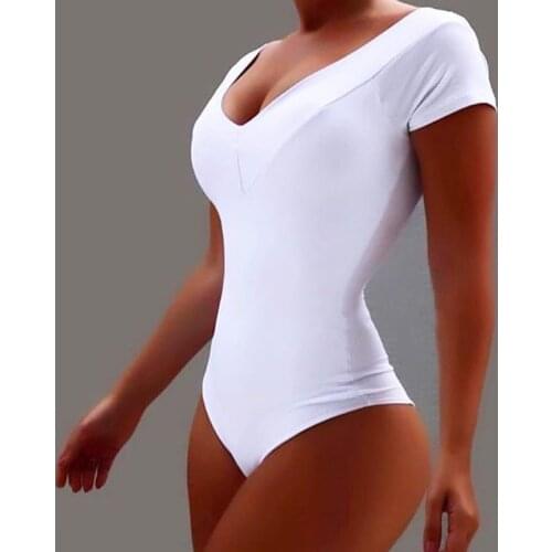 2021 Summer Casual Short Sleeve V-neck Plus Size Jumpsuit Womens Solid Color Sexy Lingerie Bodysuits Simple Ladies Rompers