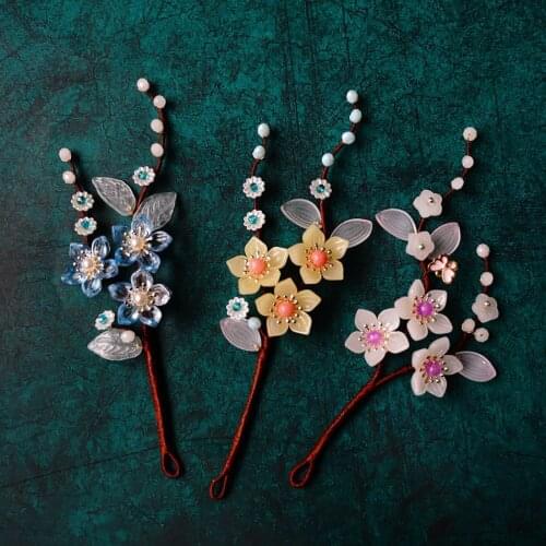 2021 Original Design Blossom Flower Headdress Soft Branch Flower Petals Vintage Handmade Hair Accessories Hanfu Hair Stick