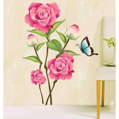 3D Wall Art Pvc Romantic Red Rose Wall Sticker For Living Room Bedroom Decoration Nature Wall Posters Glass Decal Art