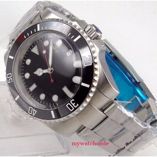 40mm bliger sterile back dial luminous marks solid case date bow glass automatic mens watch