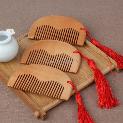 Anti-static Natural Peach Wood Mahogany Hair Comb Pocket Fringe Comb Health Care Head Massage Hair Brush F1082
