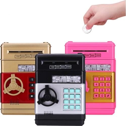 Automatic Piggy Bank ATM Password Money Box Cash Coins Saving Box ATM Bank Safe Box Deposit Banknote Kids Birthday Gift - Black