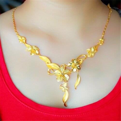 FREE SHIPPING Luxurious 24K Gold-plate Camellias 1:1 Quality Hongkong Gold Shop Handmade Necklace Wedding Jewelry