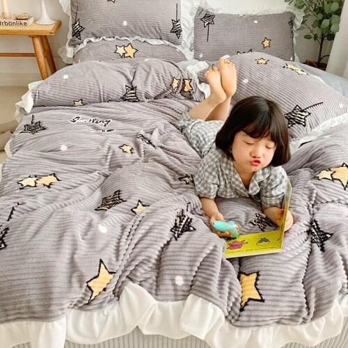 Wishing Elf double-sided magic velvet Korean crystal velvet home textile quilt cover four-piece set