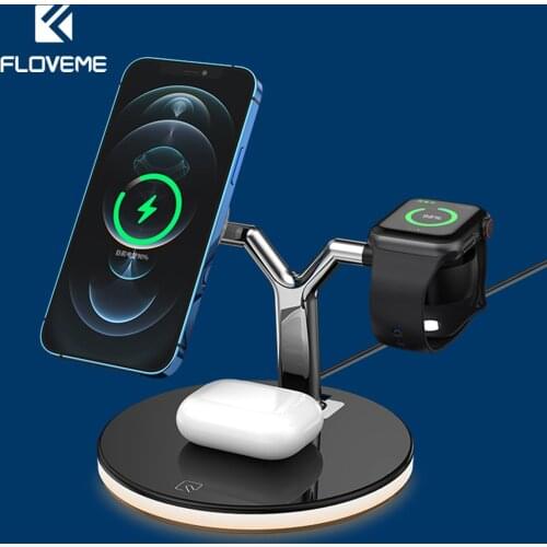FLOVEME 3 in 1 Magnetic Wireless Charger 15W Fast Charging Station For Apple Watch Airpods pro Mobile Phone Charger For iphone