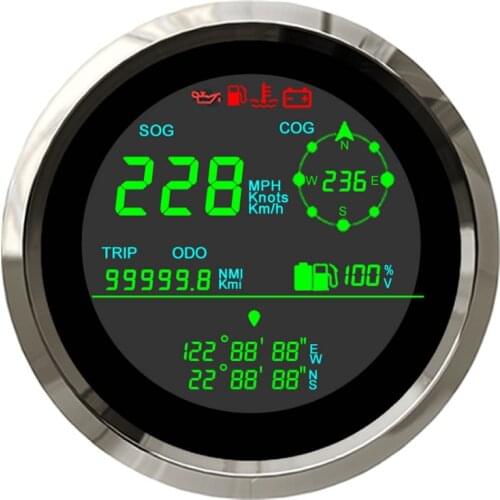 85mm LCD GPS Speedometer for Motorcycle with Latitude and Longitude Indicator Include Fuel Gauge Voltmeter Marine Boat Gauge