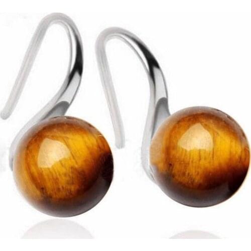 Hot Sell NATURAL TIGERS EYE gem SOLID STERLING SILVER EARRINGS