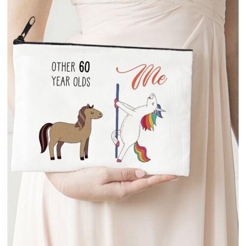 60 Year Olds Makeup Bag Flowers Horse Printed Canvas Storage Bag Funny Horse Cosmetic Bags for Bride Gift Animal Prints New