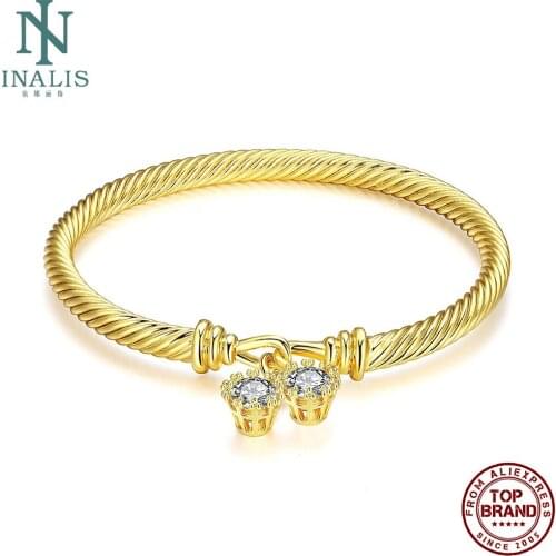 INALIS Romantic Round Clear Cubic Zirconia Bracelet For Women Gold Plated Copper Bracelet Engagement Fashion Jewelry New Arrival