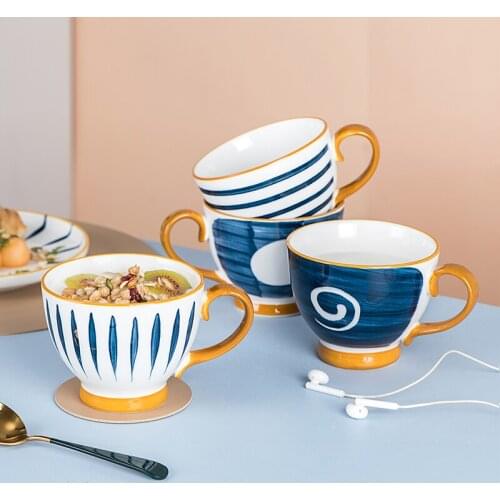 Japanese style creative milk cup oatmeal cup breakfast cup large capacity microwaveable household cereal bowl large caliber mug