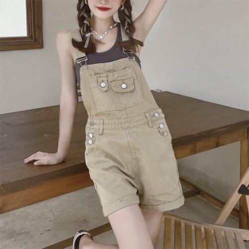 Strap Jeans Jumpsuits Women High Waist Loose Casual Wide Leg Shorts Summer Streetwear Straight Denim Pants Female Cargo Overalls