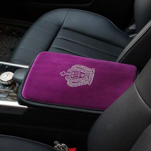 Crown Crystal Rhinestone Car Armrests Cover Pad Winter Plush Vehicle Center Console Arm Rest Box Cushion Covers Protector