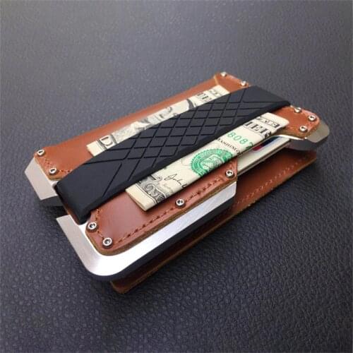 DIENQI Cow Leather Thin men wallet Card Rfid Aluminum Cards Holder Man Multifunction Metal Male Travel Purse Smart Walet Vallet
