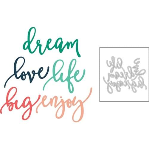 2020 New Brg Enjoy Dream and Love Life English Sentiment Word Metal Cutting Dies For Greeting Card Scrapbooking Making No Stamps