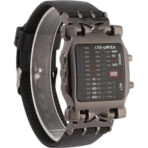 Multifunctional Popular Square Dial Uisex Binary LED Digital Watches Rubber Band Casual Sport Outdoor Wrist Watch
