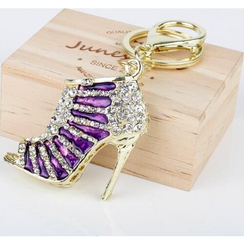 Fashion Chic High Heel Crystal Rhinestone Keychains Shoes Keyring Charm Women Handbag Key Holder Girl Bag Pendant Jewelry-50