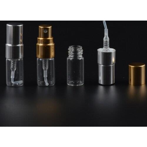 MUB - 100pcs Portable 2ml Aluminium Spray Bottle Atomizer for Perfume Empty Travel Case Mini Glass Refillable Perfumes Bottle
