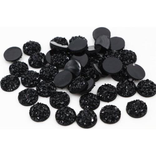 New Fashion 8mm 10mm 12mm 40pcs Pure black Colors Natural ore Style Flat back Resin Cabochons For Bracelet Earrings accessories