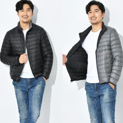 2019 New Man Two Side Wear Duck Down Jacket Ultra Light Winter Jackets Men Fashion Spring Outerwear Coat Casual Style