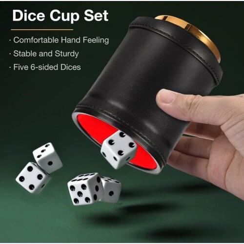 New Black PU Leather Flannel Mute Dice Cups With 5pcs Dices Bar Game Supplies