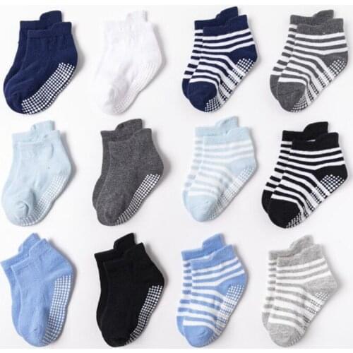 Soild Striped Non-slip Infant Baby Socks Cotton Girls and Boys Ankle Socks Spring Kids Infant Toddler Knee Mid Socks Sokken 0-2Y