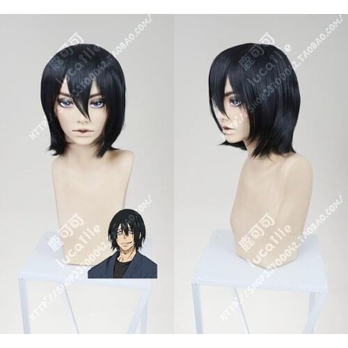 Anime Fire Force Shinmon Benimaru Wigs Short Black Heat Resistant Synthetic Hair Cosplay Wigs + Wig Cap