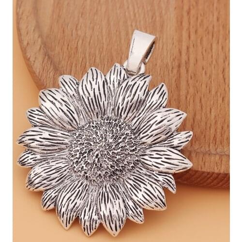 5pcs/Lot Large Sunflower Sun Flower Tibetan Silver Charms Pendants for Necklace Jewelry Making Accessories
