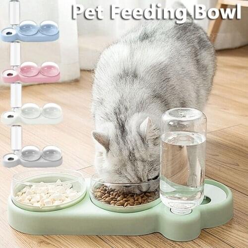 Pet Food Water Feeder Dispenser Small Dogs Cats Double Feeding Bowls with 500ML Water Feeder Container Dispenser Drinking Bowl