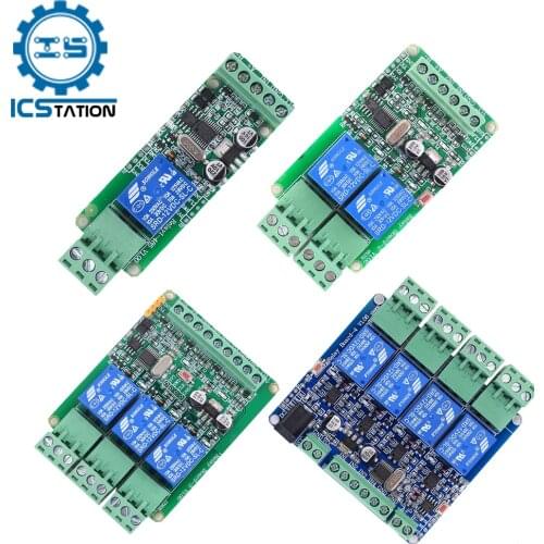 DC 12V 1/2/3/4 Channel Relay Module Modbus RTU RS485 TTL Switch Control Board for PLC PTZ Camera Motor