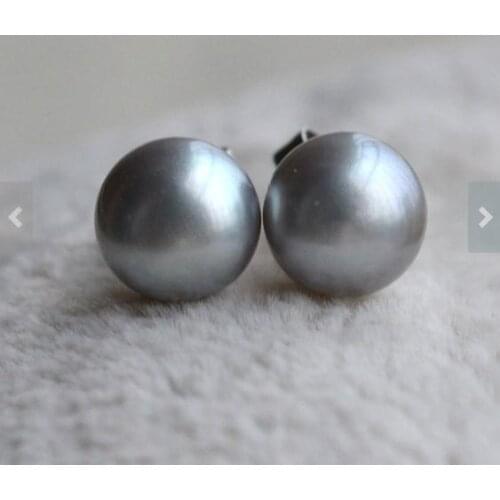 Natural Pearl 925 Silver Sterling Stud Earrings,AAA 6.5-7MM Grey Color Freshwater Pearls Earring,Fashion Ladys Gift