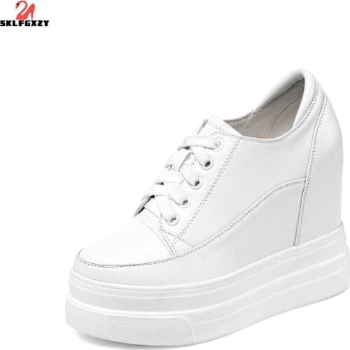 SKLFGXZY New Product Women Genuine Leather Cowhide High Shoes Lace-Up Women Shoes Bottom Thick Wedding Party Shoes Pumps Shoes