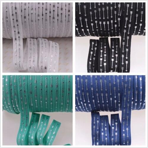 4 colors 5/8" Fold Over Elastic silver Metallic Foil Arrow, 100 yards per lot Custom Printing FOE is Welcomed