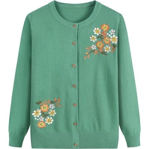Middle-aged and Elderly Womens Sweaters Knit Cardigan Spring Autumn Thin Single-breasted Long Sleeve Sweater Coat Female Tops