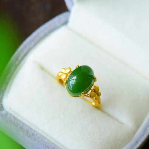 Temperament wild style ancient gilt craft fashion butterfly s925 silver inlaid Hetian jasper ring noble luxury jewelry JZ047