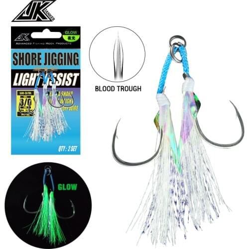 Assist Hook Slow Jigging Hooks Sea Fishing Hooks Luminous Glow Double Hooks 1/0 2/0 3/0 4/0 High Carbon Steel Hooks