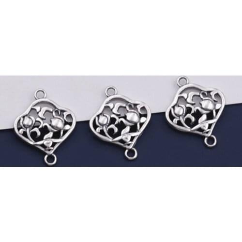 925 Sterling Silver Pretty Aging Handcraft Hollow Flower Double Hole Charms S925 Thai Silver Connector Pendants DIY Jewelry Make