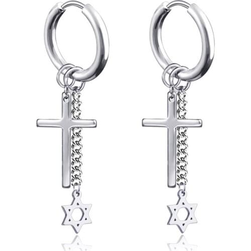 Chain Earrings Women Stainless Steel Six-pointed Star Earrings Cross Woman Hanging Studs 2020 Dangling Earrings Gifts for Woman